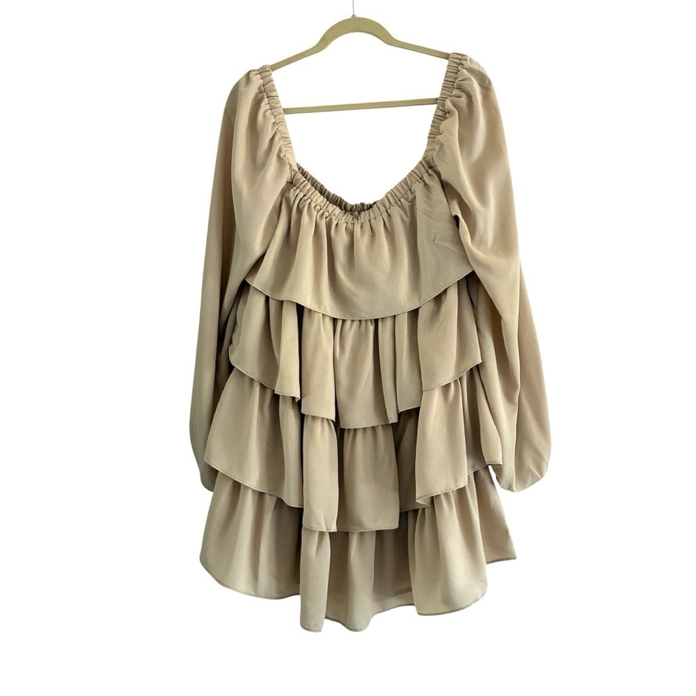 WeWoreWhat Tiered Mini Dress Chiffon Crème Brulee XL - Picture 5 of 11